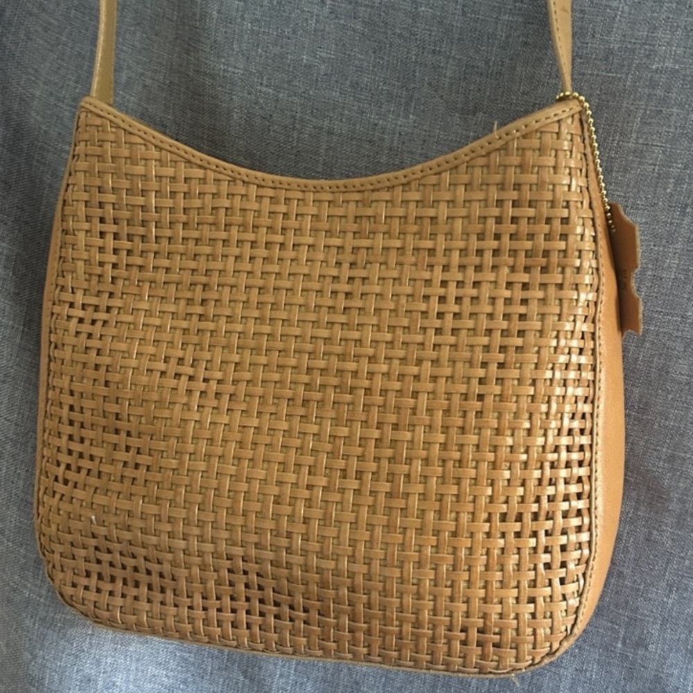 Woven Adjustable Shoulder Bag Tan Genuine Leather EUC CeeKlein British Tan